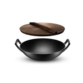   Perfect Home Öntöttvas hagyományos kínai Wok fa fedővel nagy 36,5 cm 11813