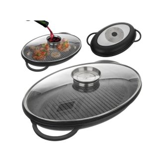   GRANDE Mély Gránit Grill Tepsi Üvegfedővel (43 x 28 cm) 127030