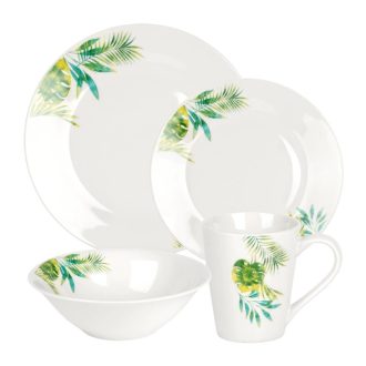   Vilde 16 részes porcelán étkészlet fehér zöld növénymintával 139847