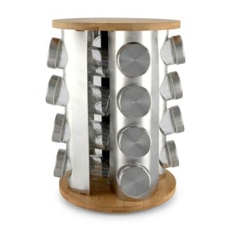   Perfect Home Bambusz és Rozsdamentes Forgó Fűszertartó – 16 részes 16675