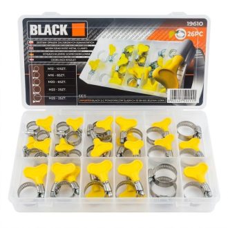   BLACK professzionális csőbilincs készlet pillangó fogantyúval – 26 darabos 19610
