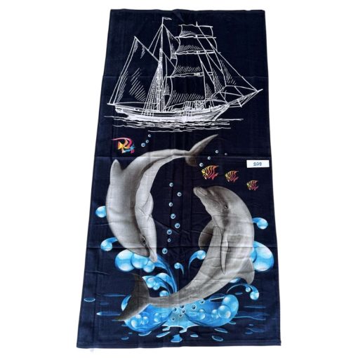 Strand törölköző 70 x 140 cm - Hajó és delfin mintás 209