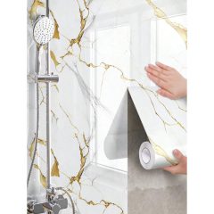   1 Tekercs Vízálló Aranyozott Márványmintás Tapéta, 45x100 cm, Fehér 35703384-F2