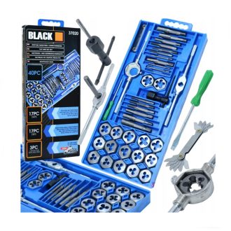   BLACK Menetmetsző és menetfúró készlet 40 db-os, kalibráló szerszámok dobozban 37020