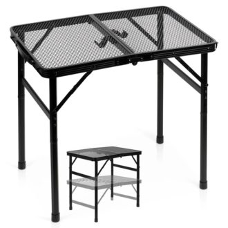   Összecsukható alumínium kempingasztal, fekete, 2 az 1-ben – 60x40x27/56 cm 489389