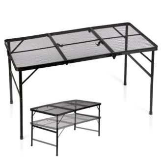   Összecsukható alumínium kempingasztal, fekete, 2 az 1-ben – 120x60x37/66 cm 489395
