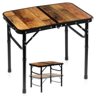   Összecsukható alumínium kempingasztal, barna, 2 az 1-ben – 60x40x25,5/51,5 cm 489398