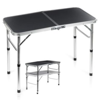   Összecsukható fém kempingasztal, grafit, 2 az 1-ben – 80x40x37/66 cm 489401