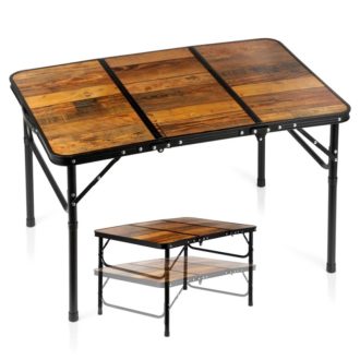   Összecsukható alumínium kempingasztal, barna, 2 az 1-ben – 90x60x25/54,5 cm 489402