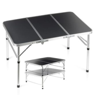   Összecsukható fém kempingasztal, grafit, 2 az 1-ben – 90x60x26/54 cm 489403