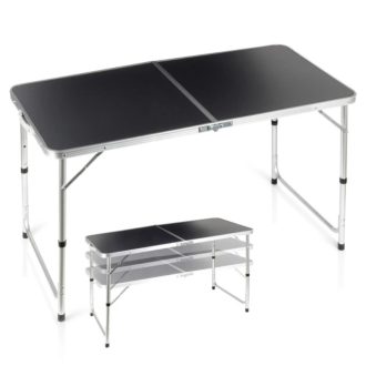   Összecsukható fém kempingasztal, grafit, 3 az 1-ben – 120x60x54/62/70 cm 489405