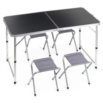   Összecsukható fém kempingasztal székekkel  –  120x60x55/62/70 cm, 5 részes szett 489412