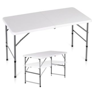  Összecsukható vendéglátóasztal, acél, fehér, 2 az 1-ben – 120x60x49/73,5 cm 489431