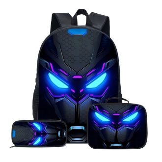   3 részes Cyberpunk hátizsák szett neon kék mintával 55M4551905-3