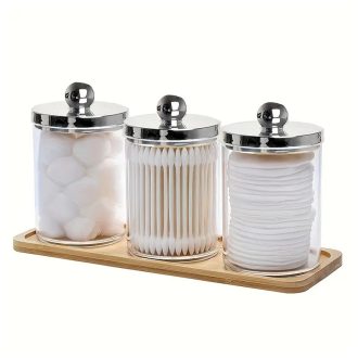   3db fürdőszobai tároló, ezüst színű fedővel, tálcával 601099749731811-E