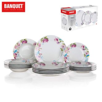   BANQUET Porcelán tányérkészlet Pink flowers, 18 részes 60311123