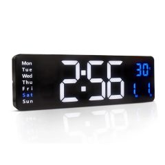   Műanyag Digitális Fali Óra – 40 cm LED Kijelző, Dátum, Hőmérséklet, Távirányító – Kék-Fehér – 6286408

