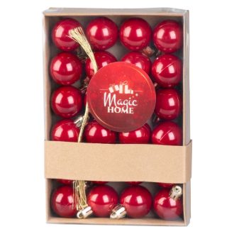   MagicHome karácsonyfadísz gömb szett, 24 db, 3 cm, piros 8091076