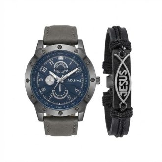   AD.NAZ "Hit és Erő" Férfi Karóra és Karkötő Ajándékszett – Kék/Szürke AD1KS