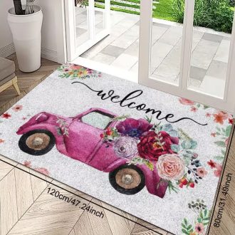   Vintage autós és rózsaszín rózsa mintás szőnyeg 80 x 120 cm AV7577638-80120