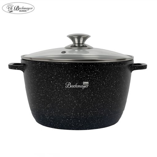 BACHMAYER Tapadásmentes vastagfalú magas lábas üveg fedővel – 24 cm, fekete, 6 liter – BM-7885-24