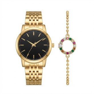   "Classic Gold" Női Karóra és Karkötő Ajándékszett – Arany/Fekete CG01AF