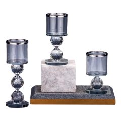 3 Darabos Kristály Gyertyatartó Készlet - Ezüst CG310721
