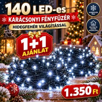   140 LED-es karácsonyi fényfüzér hidegfehér világítással 1+1 ajánlat DN-72-1p1