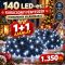 140 LED-es karácsonyi fényfüzér hidegfehér világítással 1+1 ajánlat DN-72-1p1