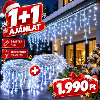   Karácsonyi LED jégcsap fényfüzér, 5 méter, hidegfehér világítással, 1+1 ajánlat DN-75HF-1p1
