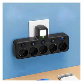   5 kimenetes elosztó fali aljzathoz éjszakai fénnyel Fekete EF1778382-F