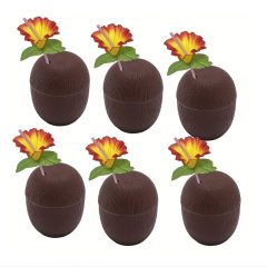   Trópusi kókuszdió pohár – 6 darabos szett hibiszkusz virággal és szívószállal FA2540717