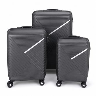   3 részes keményfedeles gurulós bőrönd szett – szürke GB-02