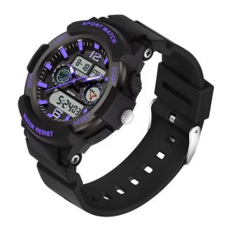   Női divatos quartz dupla kijelzős sport óra fekete-lila GH238501-FL