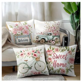   4 darabos tavaszi–nyári párnahuzat szett – rózsaszín virágos, "Sweet Home" GJ911337