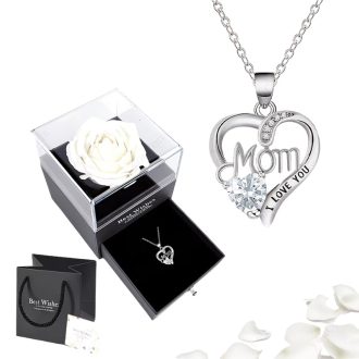   Szív alakú medálos nyaklánc fehér rózsás ajándékdobozban GK5467641