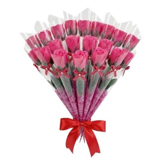   20 db Szálanként Csomagolt Illatos Szappanrózsa Díszdobozban - Sötét Rózsaszín JA3008169-RV