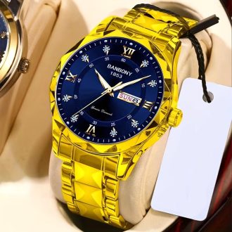   BANBONY quartz óra római számokkal kék-arany JU9178069-KA