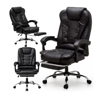 BOSS forgószék lábtartóval - fekete eco BŐR KO22CZ