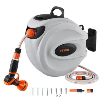   VEVOR falra szerelhető automata kerti tömlődob 180°-os forgókonzollal és 9 funkciós szórófejjel KWM6W385Q1