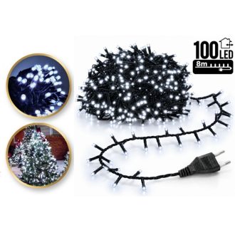   Kültéri és beltéri LED fényfüzér, 100 LED, hideg fehér, 8 m, 8 világítási móddal LAMP01B