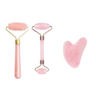   3 az 1-ben Arcmasszírozó és Gua Sha Készlet - Bőrmegújító és Alakformáló Szett - Rózsaszín LT6210624