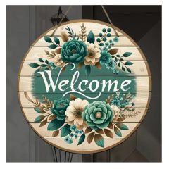   Bájos fa üdvözlő tábla virágos mintával – 20x20 cm, függő dekoráció – NA174146