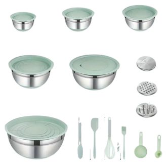   29 darabos keverőtál készlet – mentazöld fedőkkel és konyhai eszközökkel NV162934