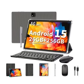  QDDQ 10.1" Android 15 2 az 1-ben Tablet - Fekete tok, billentyűzet és egér szettel RW2284598F