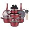 Die Cast Aluminum 14 részes edénykészlet burgundi vörös SH-BP3014BU