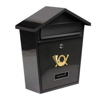   Postaláda 380 × 320 × 105 mm — fekete metál, eresz/tetővel TO-78580