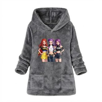   K-POP Mintás Midi Kapucnis Fleece Kabát – 64 cm Mellbőség TY9506807-64