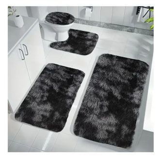 4 részes puha fürdőszoba szőnyeg szett fekete UL719812