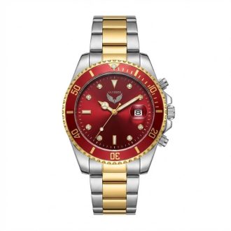   ULYSSES Elegáns Férfi Karóra – Vörös Számlappal és Kéttónusú Fém Szíjjal ULY1R